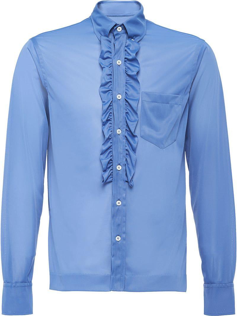 blue ruffle shirt