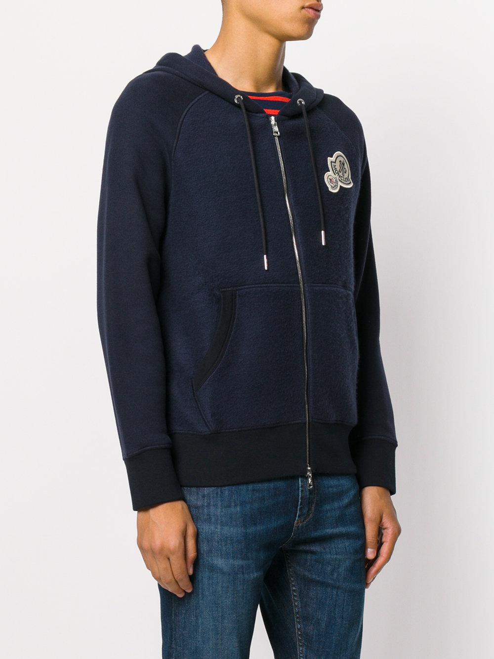 Moncler Cotton Double Logo Hoodie in Blue for Men - Lyst