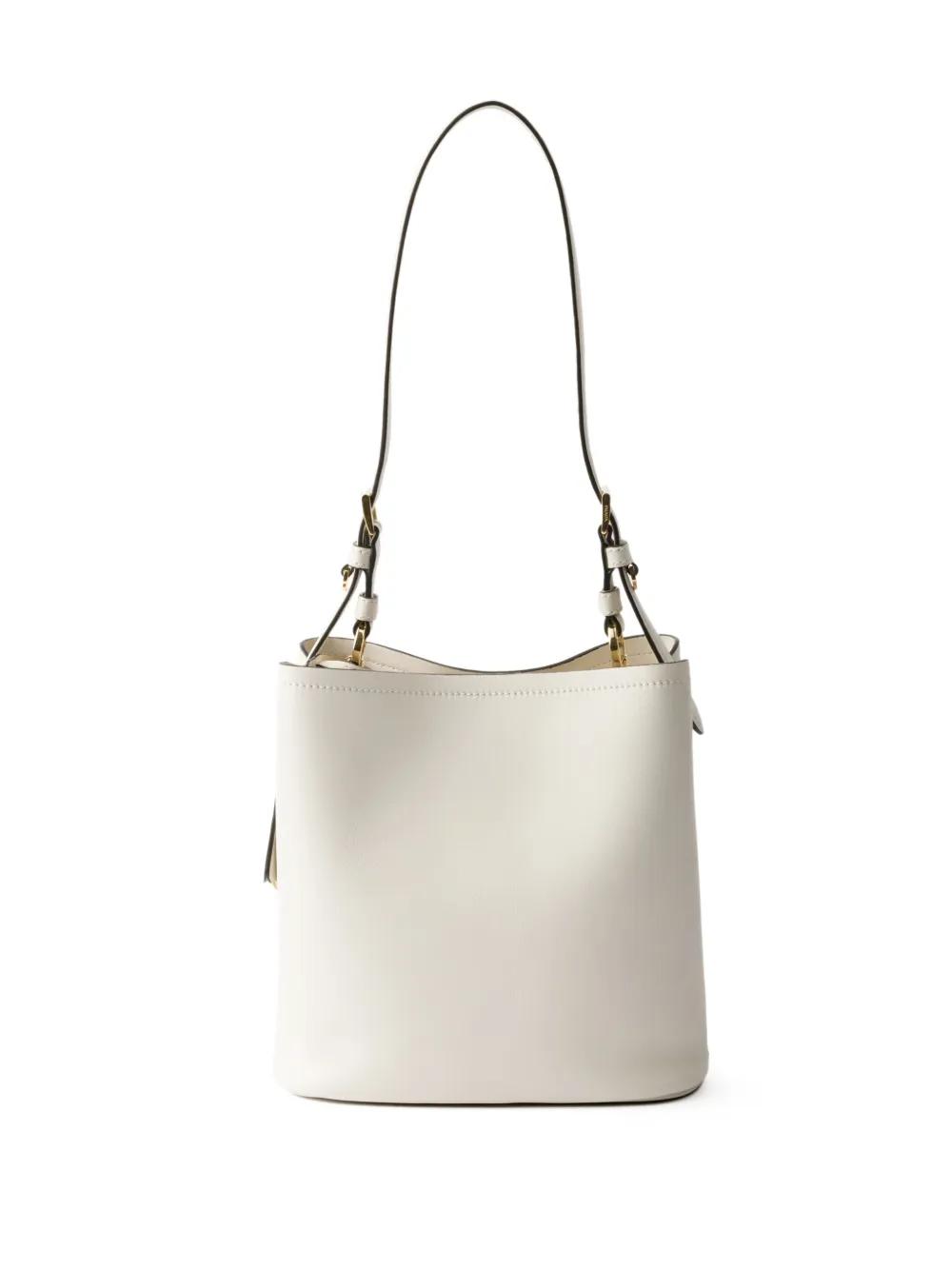 Prada Medium Spazzolato Bucket Bag in White | Lyst