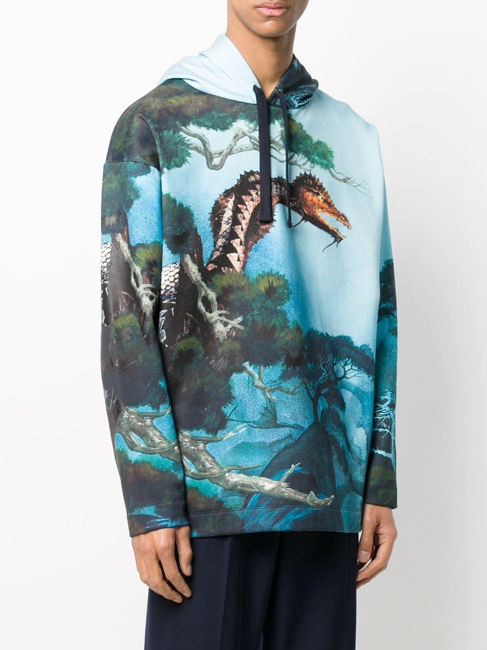 Valentino Cotton Dragons Garden Relaxed-fit Hoodie in Blue for Men - Lyst