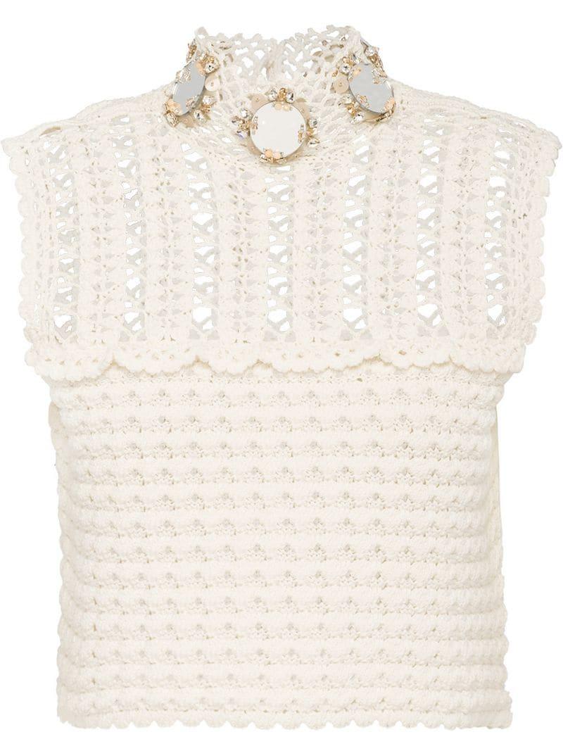 white cotton crochet top
