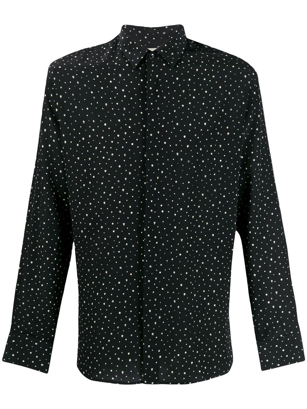 Saint Laurent Silk Polka Dot Shirt in Black for Men - Lyst