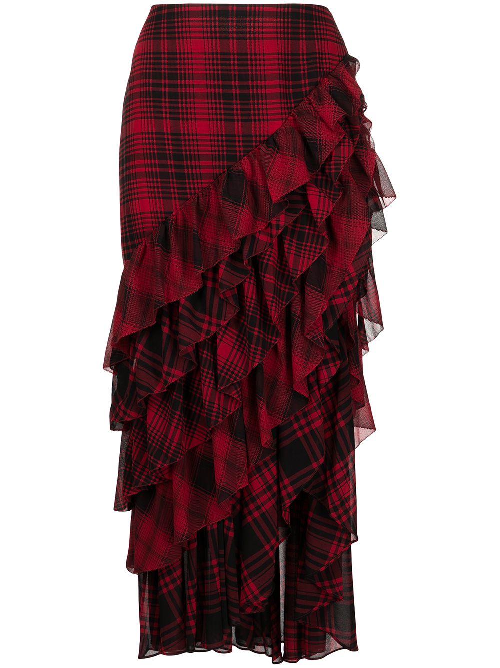 Ralph lauren red plaid midi skirt online