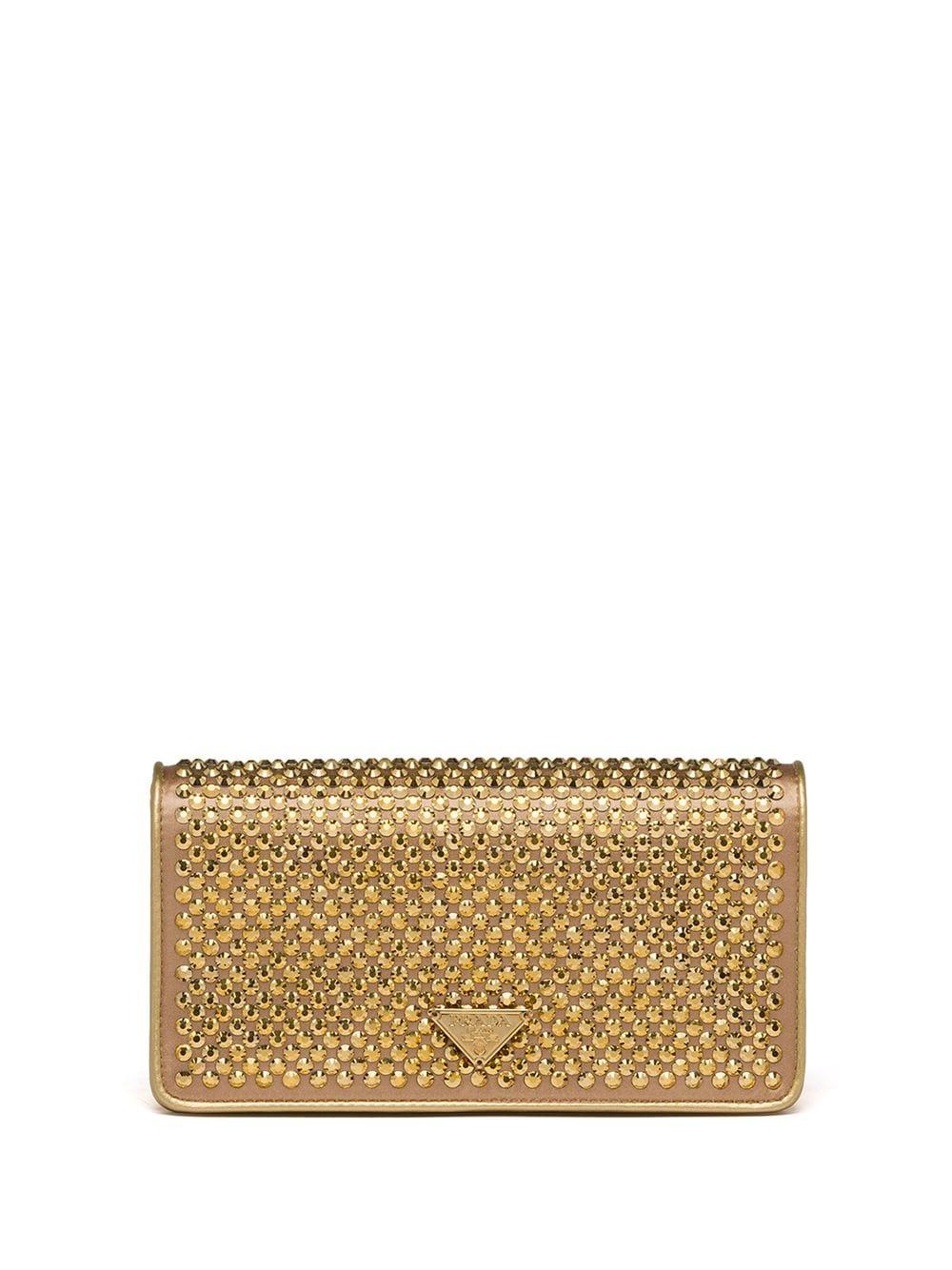 Prada Leather Crystal-embellished Mini Bag in Gold (Metallic) | Lyst