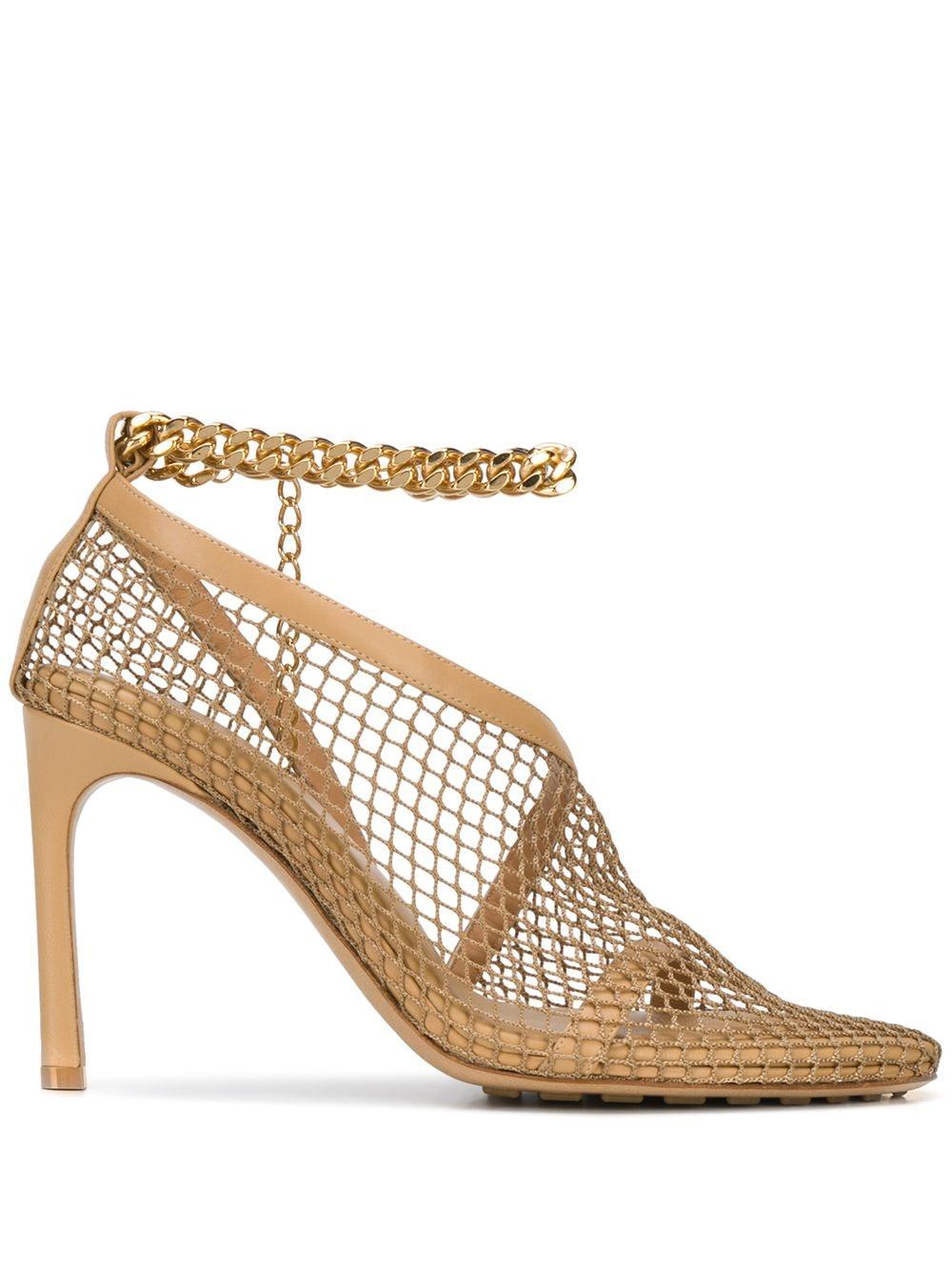Bottega Mesh Chain Leather Anklestrap Sandals in Natural Lyst