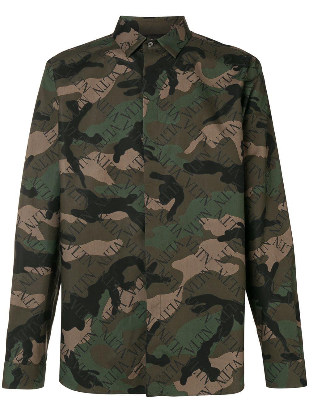 Valentino Cotton Vltn Grid Camouflage Shirt in Green for Men - Lyst