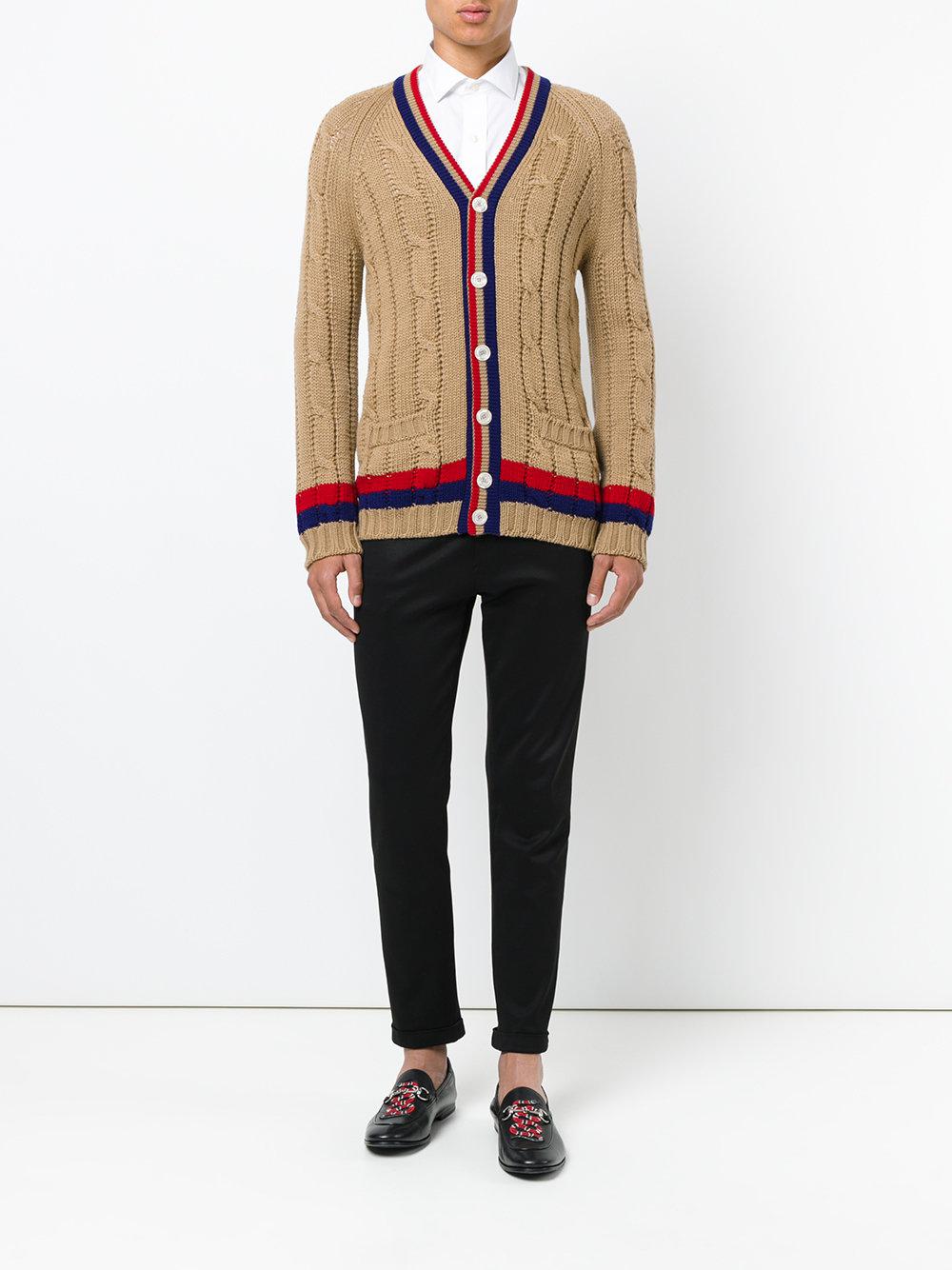 Lyst - Gucci Cable Knit Cardigan in Brown for Men
