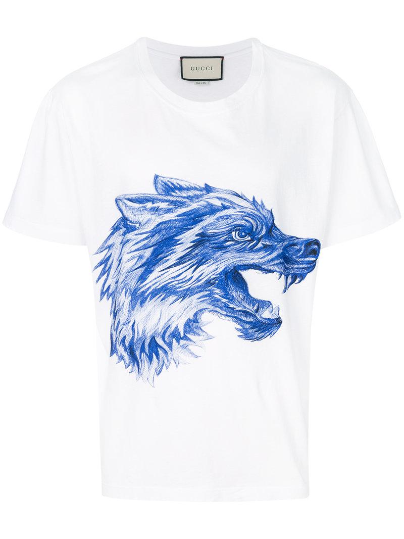 Gucci Wolf Print T-shirt in White for Men | Lyst