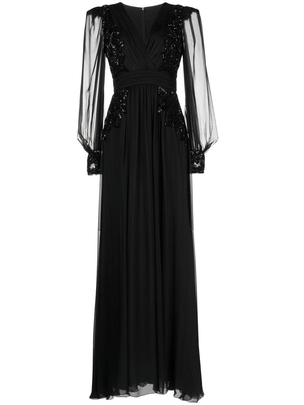 zuhair-murad-bead-embellished-v-neck-evening-gown-in-black-lyst