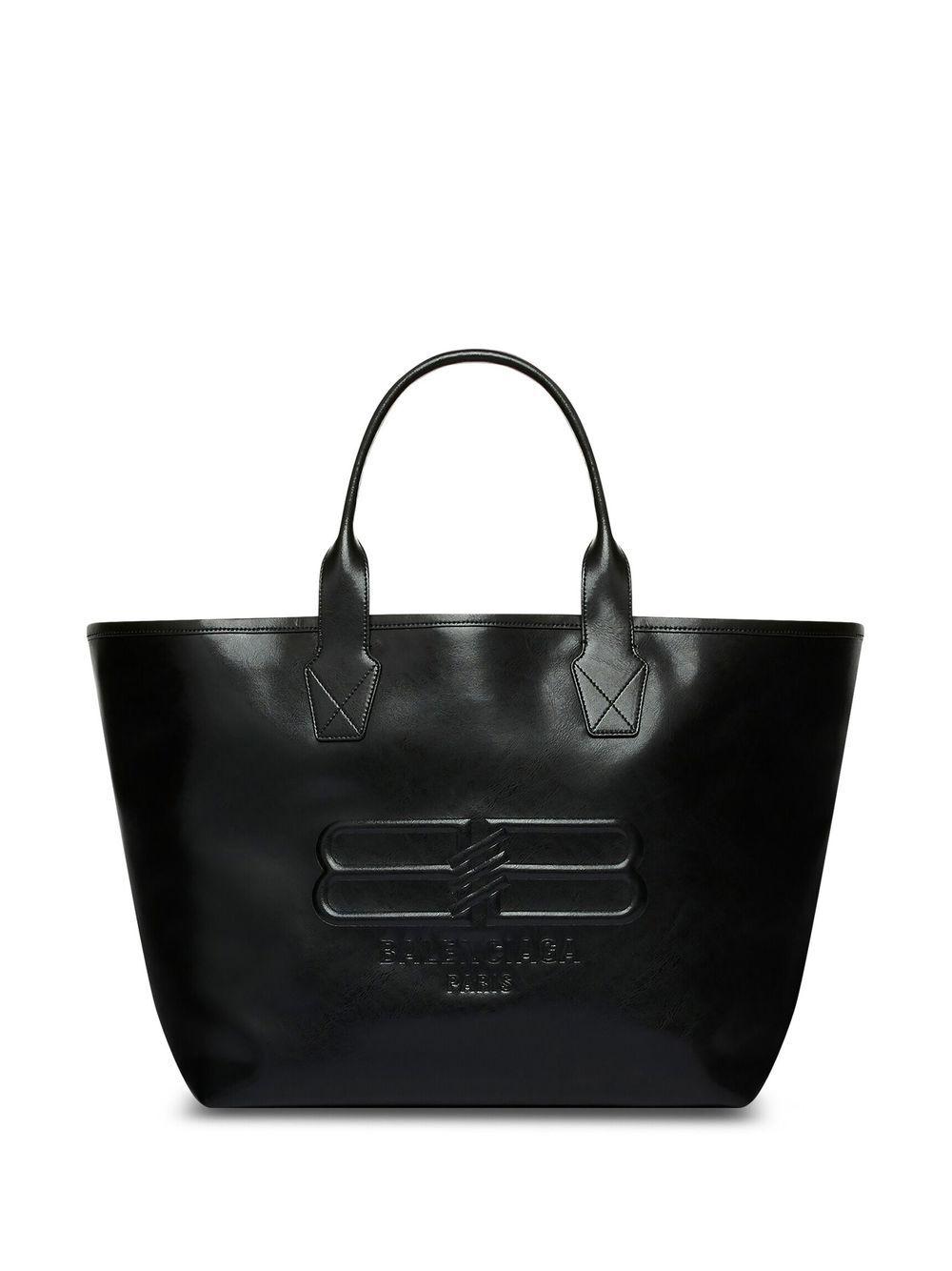 Balenciaga Embossed Logo Jumbo Leather Tote Bag in Black | Lyst