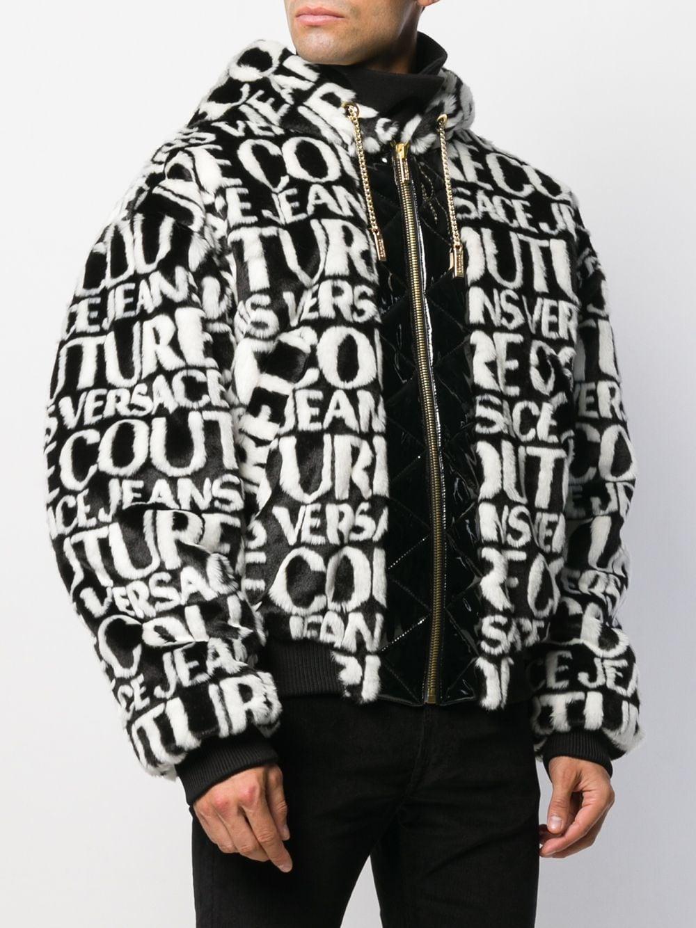 Versace Jeans Couture Monogram Faux Fur Bomber Jacket in Black for Men |  Lyst