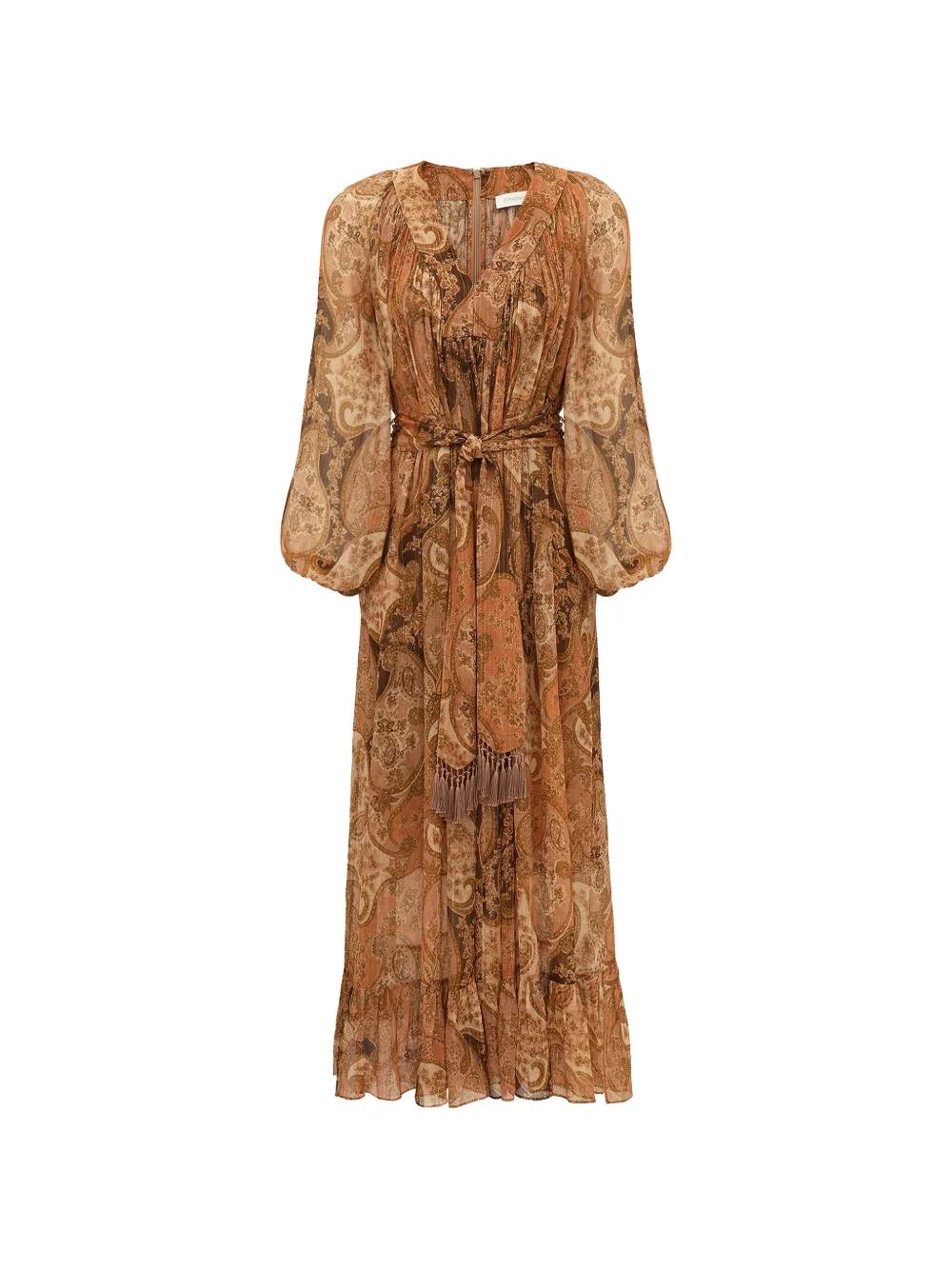 chinese dress ladies Julia Jordan Salmon and Purple Paisley L/S Dress  Maidenlane Designer  Consignment