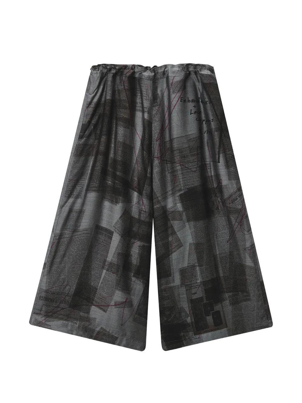 Y's Yohji Yamamoto Newspaper-Print Wide-Leg Trousers in Gray | Lyst
