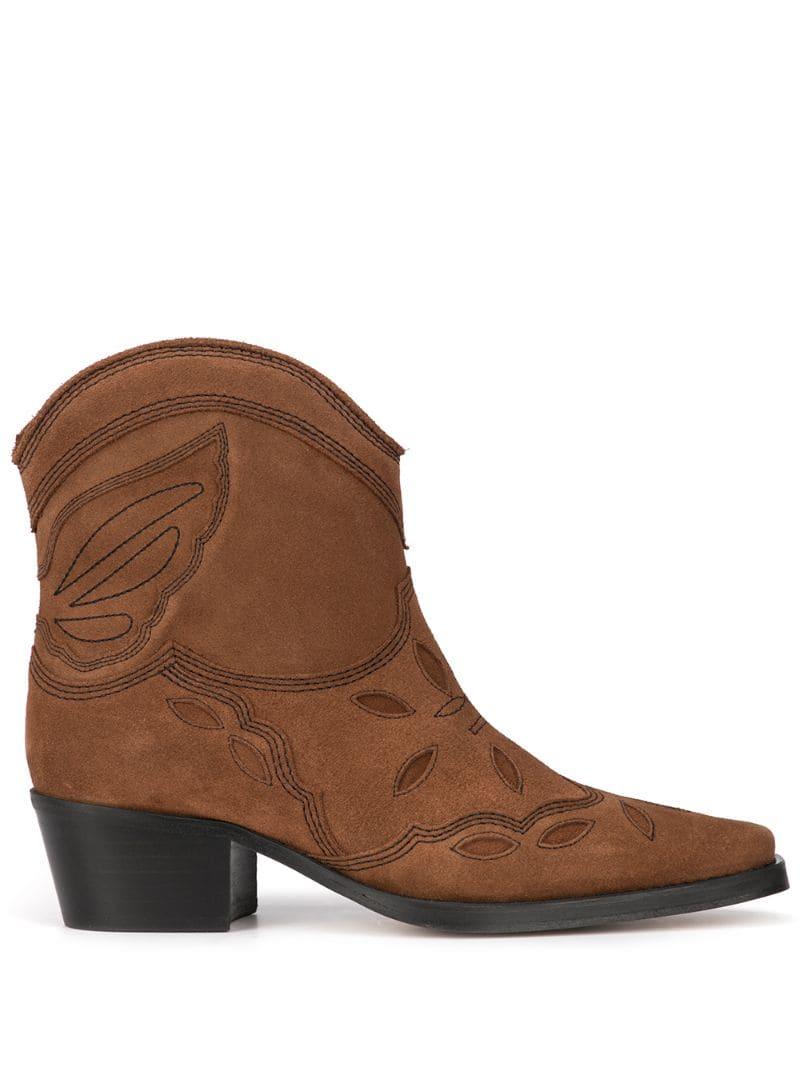 Ganni Leather Low Texas Boots in Tan (Brown) | Lyst