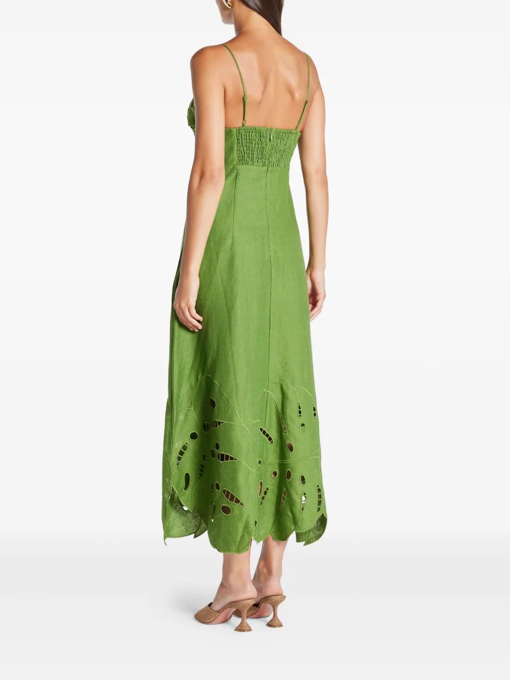 FARM Rio Leaf-Applique Linen Midi Dress in Green | Lyst