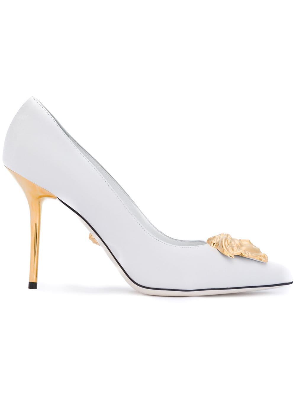 Versace Medusa Palazzo Pumps in White | Lyst