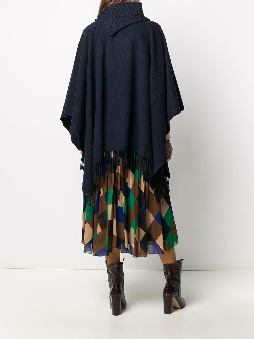 Fabiana Filippi Wool Fringe-trimmed Knitted Poncho in Blue - Lyst