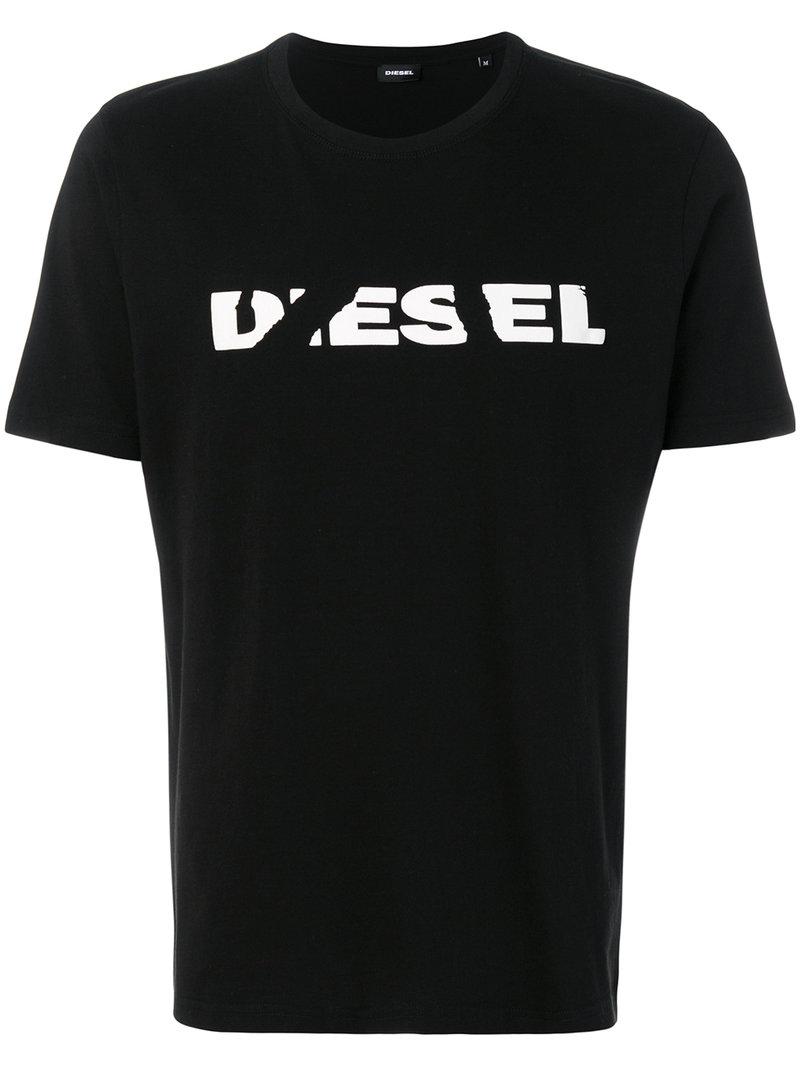 DIESEL Denim Crewneck Logo T-shirt in Black for Men - Lyst