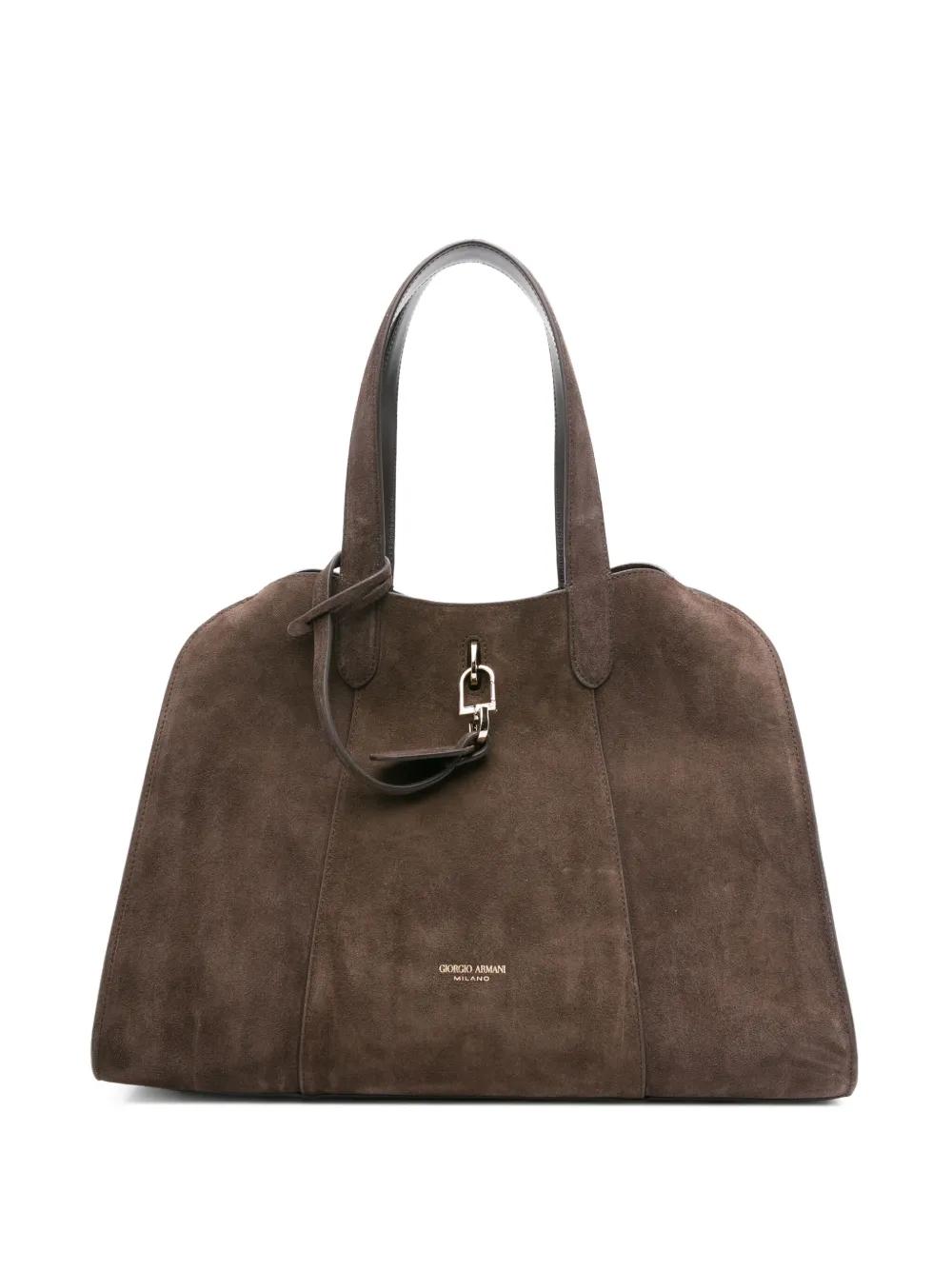 ショルダーバッグ・ポシェット Giorgio Armani Brown Suede Calf Leather Handbag Giorgio Armani Small Suede Shopper Bag | italist