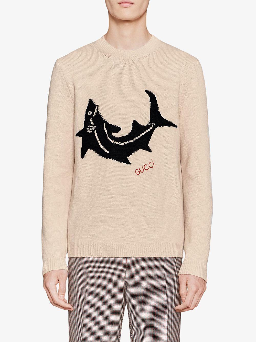 Gucci Wool Sweater With Shark in White for Men - Lyst