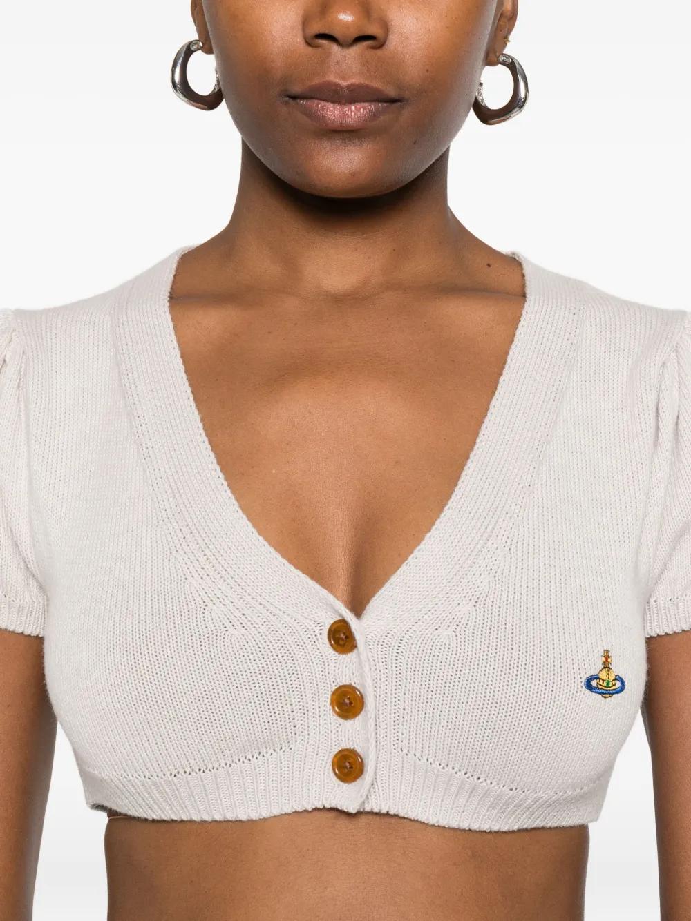 Vivienne Westwood Puff-Sleeve Orb Cropped Cardigan in White | Lyst