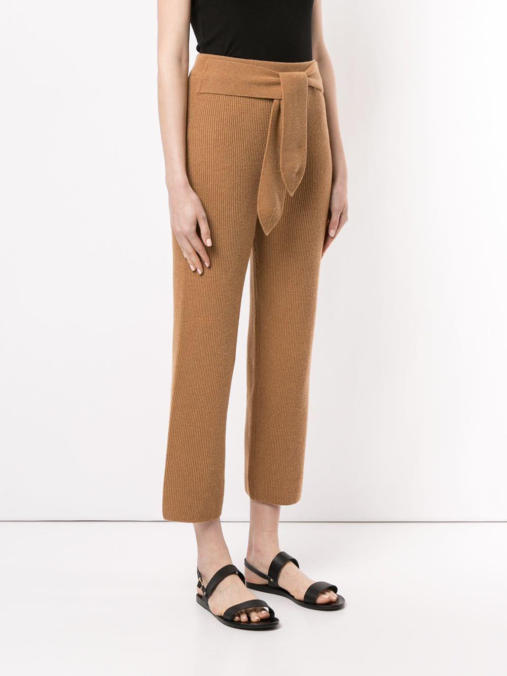 Nanushka Cashmere Belted Ribbed Knit Trousers In Brown Lyst