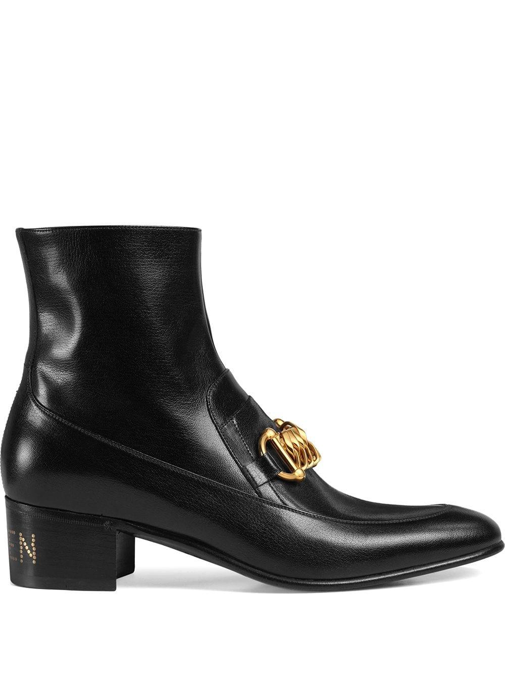 Gucci Leather Horsebit Chain Boots in Black for Men | Lyst