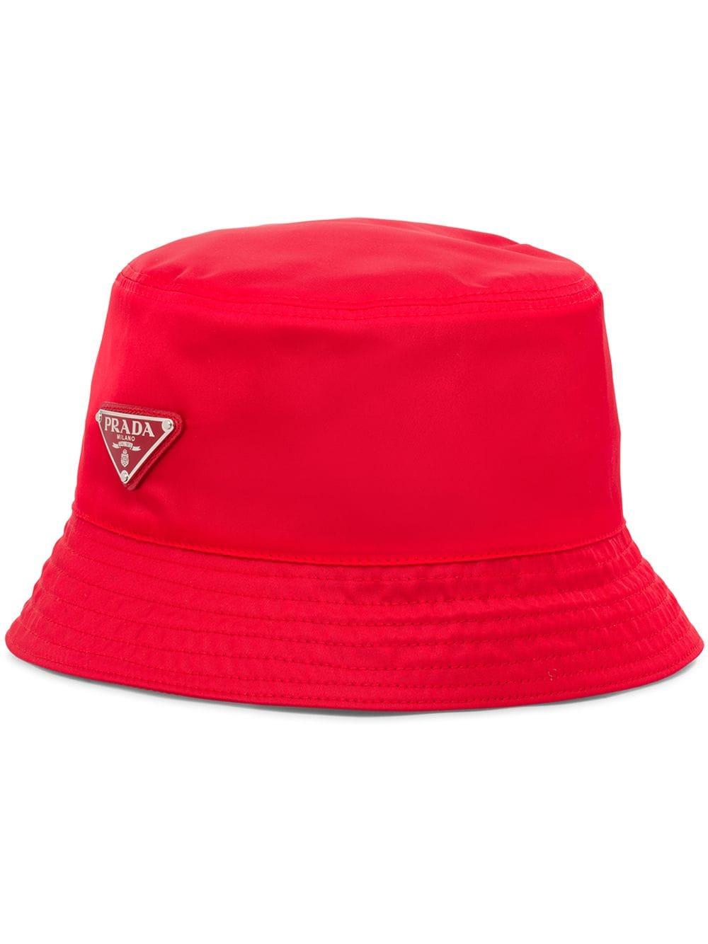 Prada Synthetic Logo Plaque Bucket Hat in Red for Men Lyst