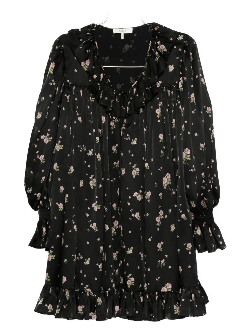 Chloe クロエ Floral viscose dress ワンピース 花柄 ブラック Chloé Floral Dresses for Women | Lyst