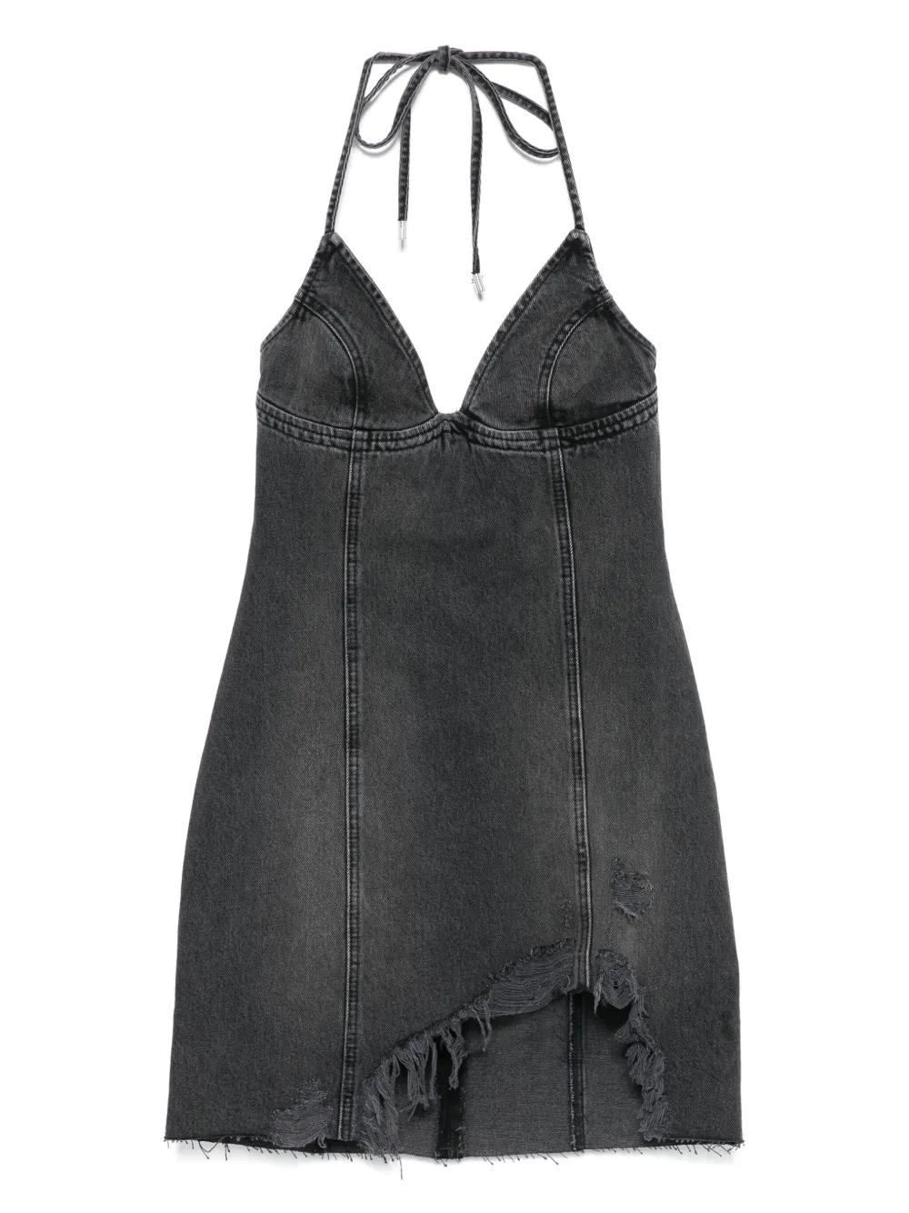 blumarine denim dress Blumarine halter-neck frayed-hem Denim Dress | Blue
