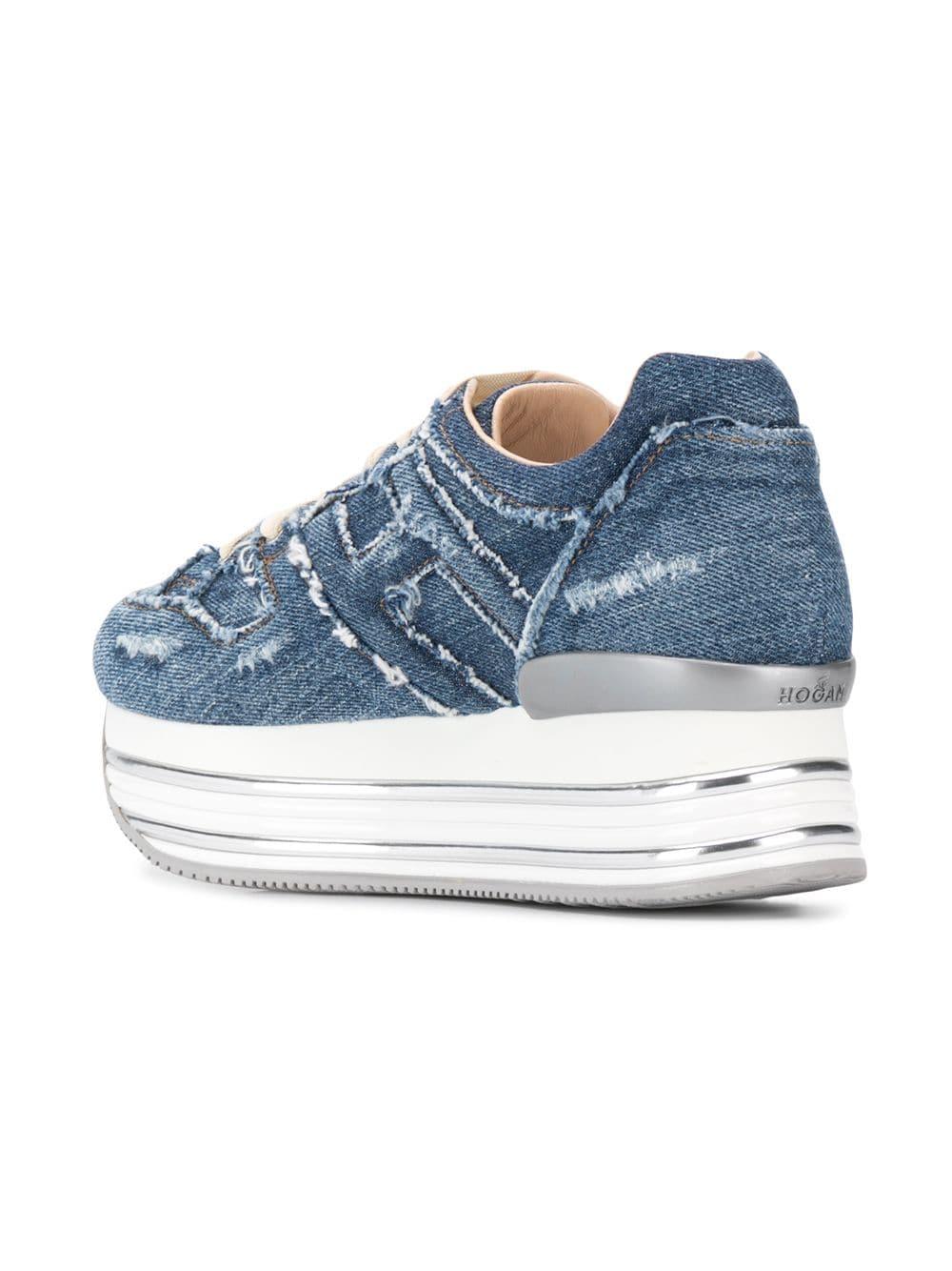 Hogan Denim Platform Sole Sneakers in Blue | Lyst