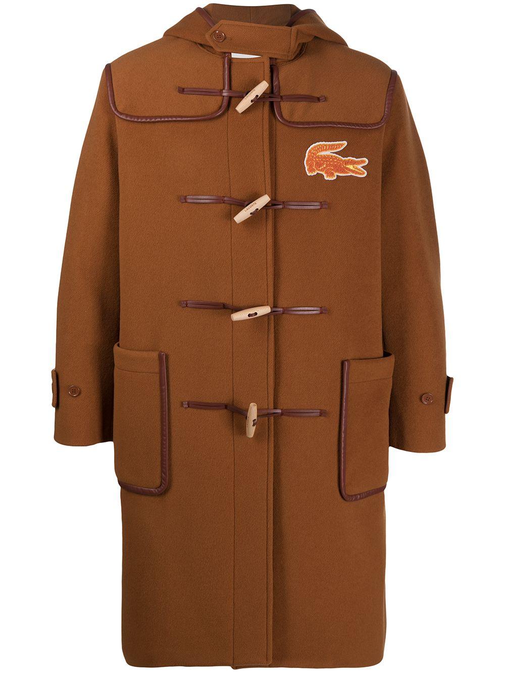 Lacoste Wool Hooded Duffle Coat in Brown | Lyst UK