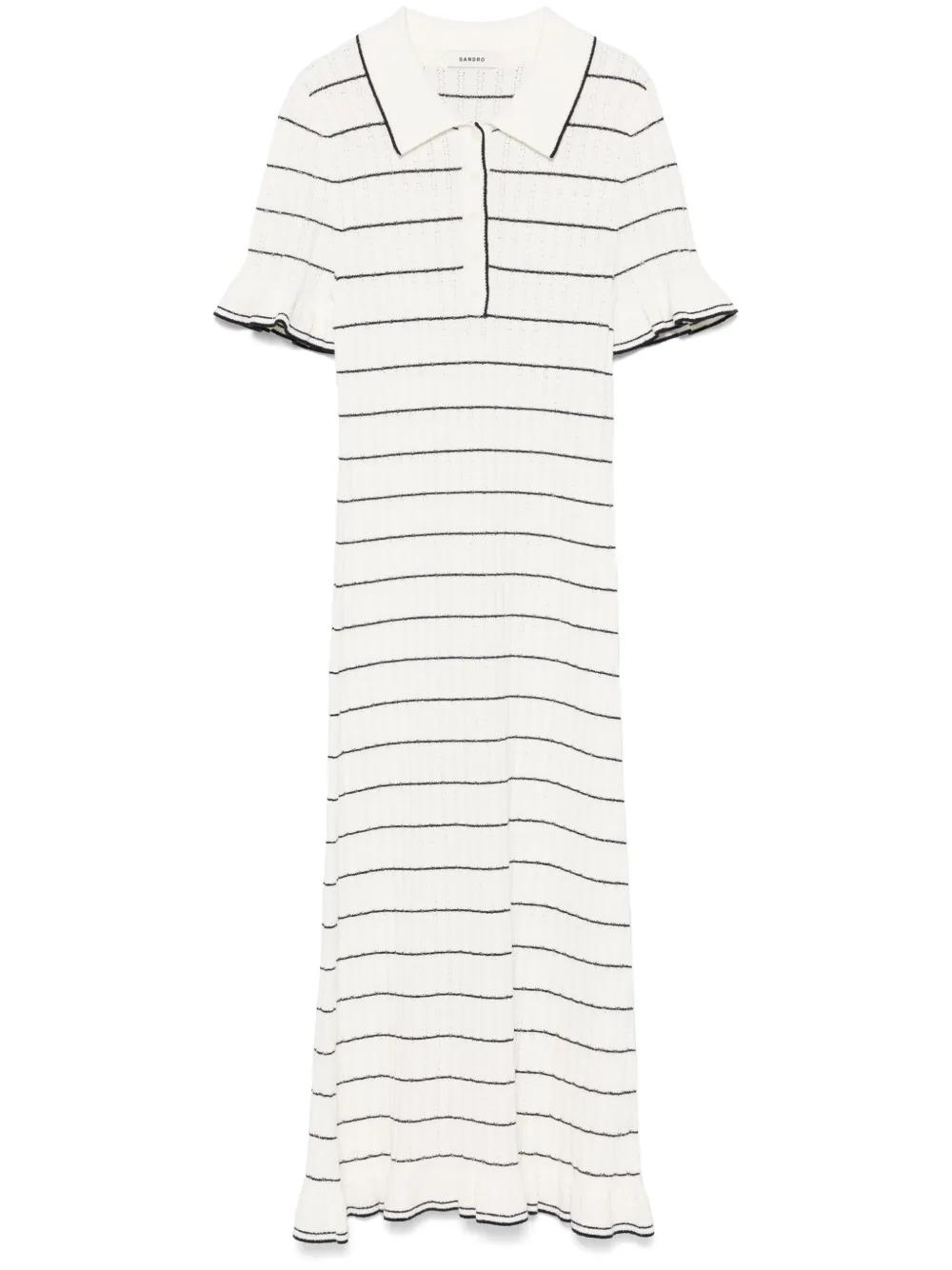 Sandro Striped Knitted Dress in White