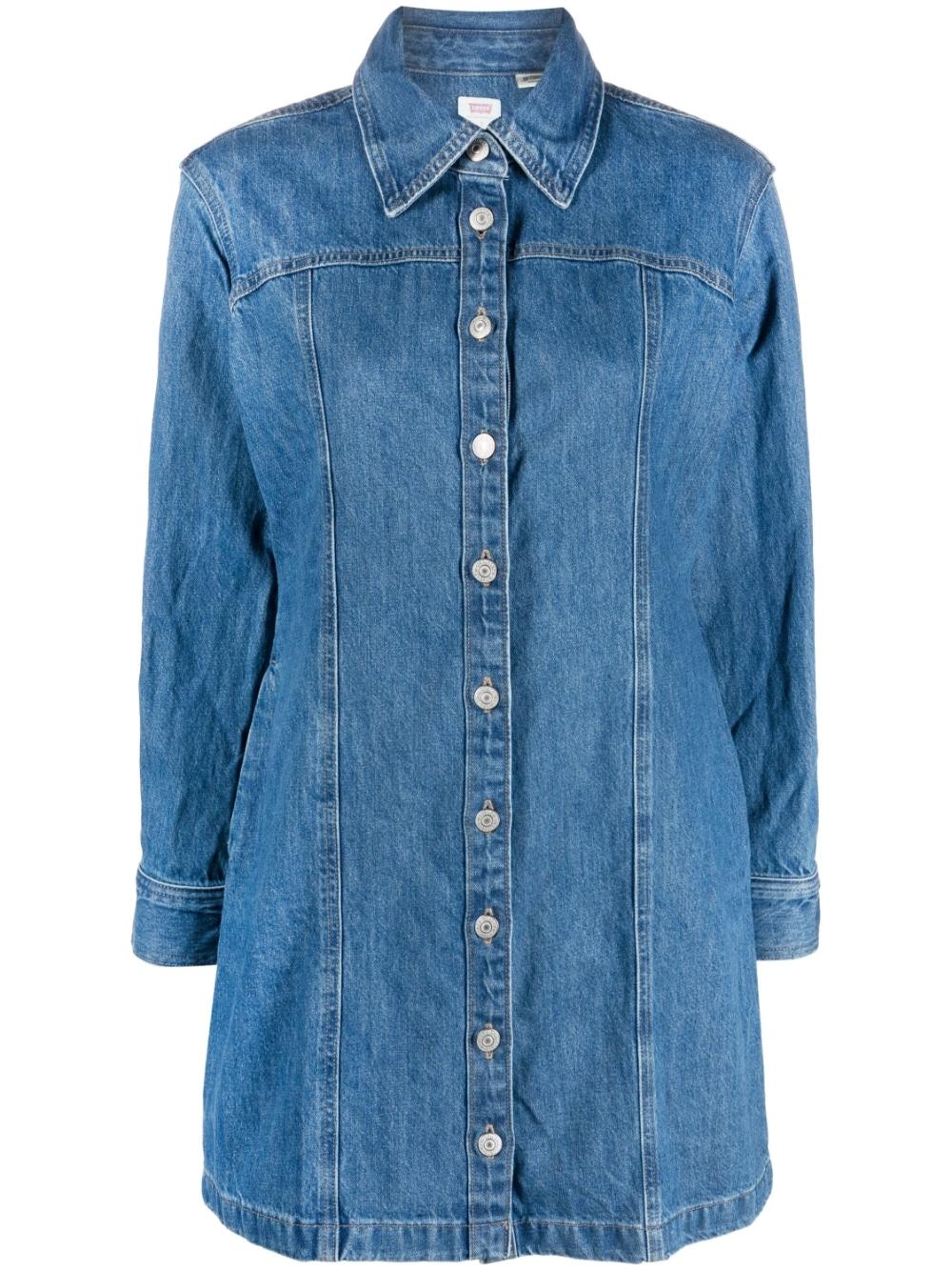 Levi's Long-sleeve Button-up Mini Dress in Blue | Lyst