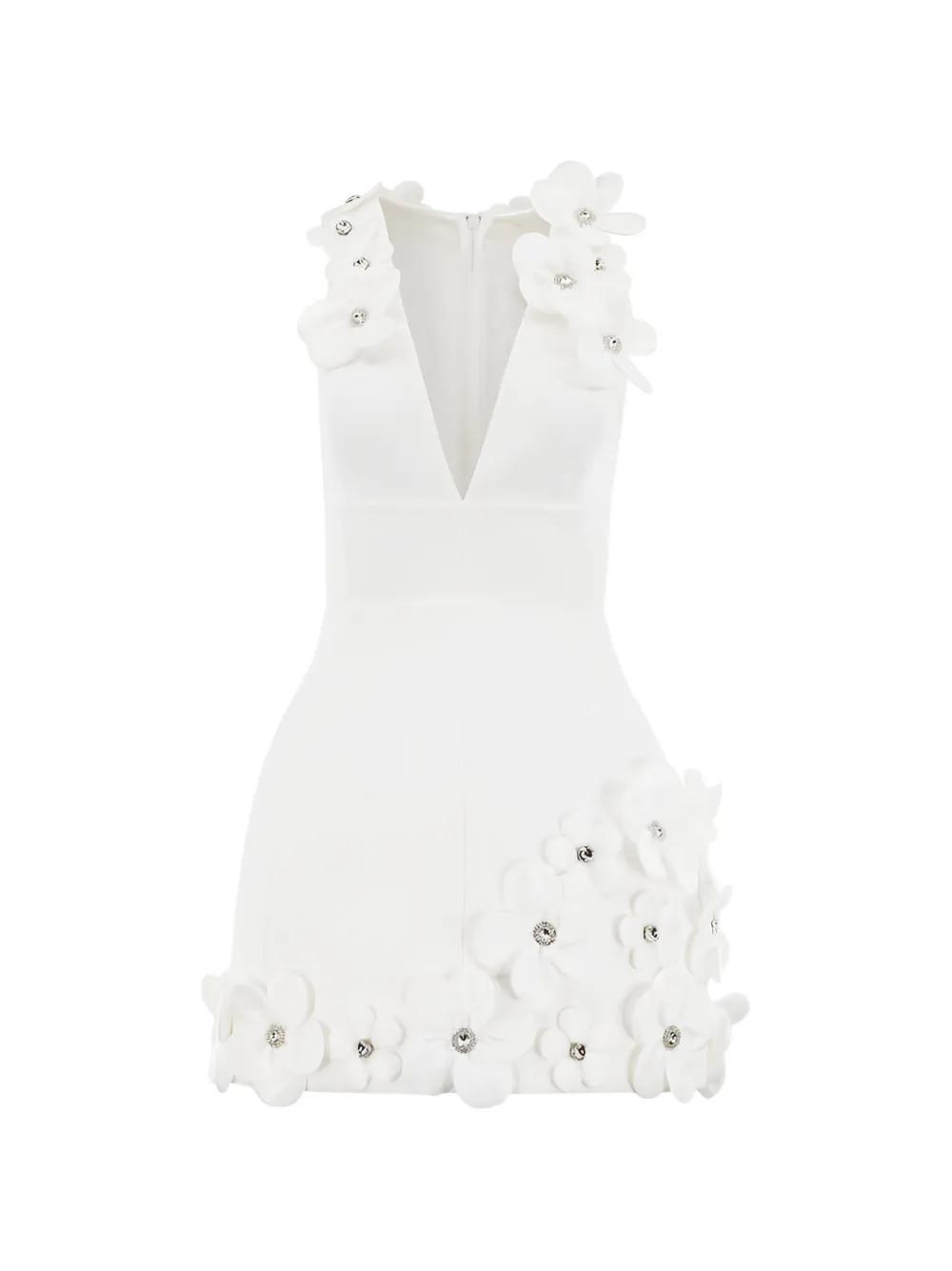bronx and banco estelle deep v-neck floral applique mini dress Bronx and Banco Estelle Floral Applique Fit-&-Flare Mini Dress