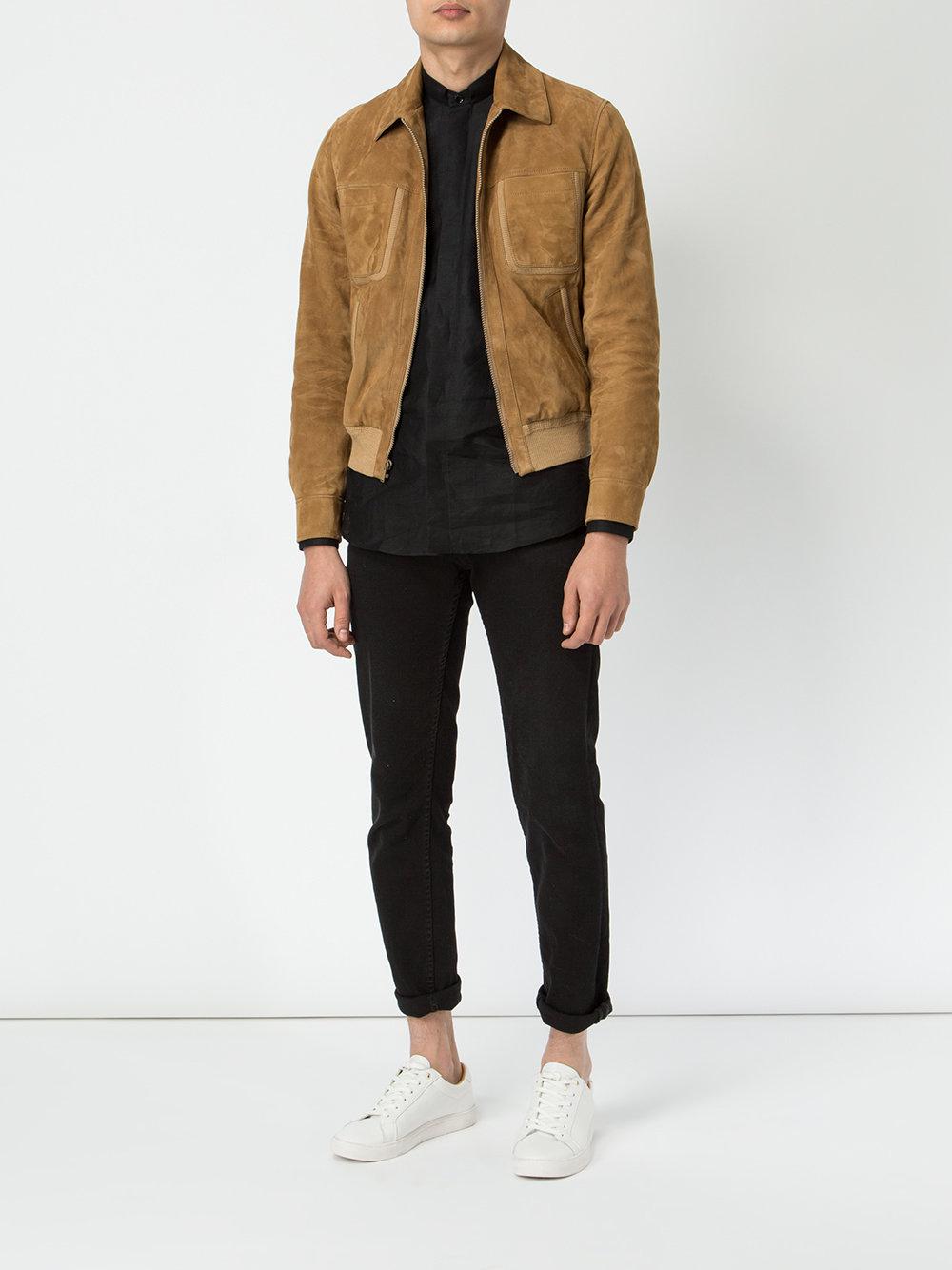 Saint Laurent Suede Harrington Jacket in Brown for Men | Lyst