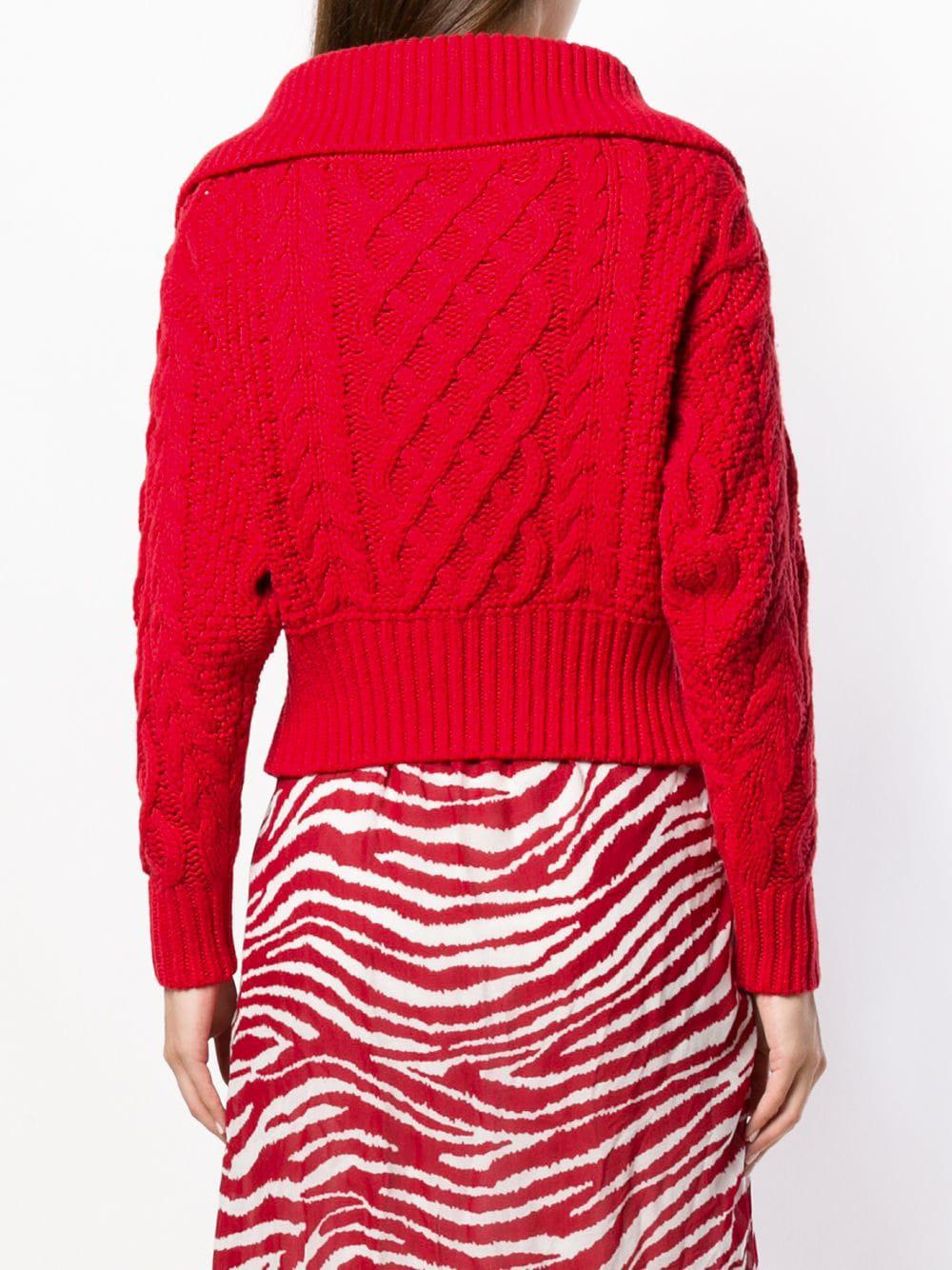 red chunky cable knit sweater
