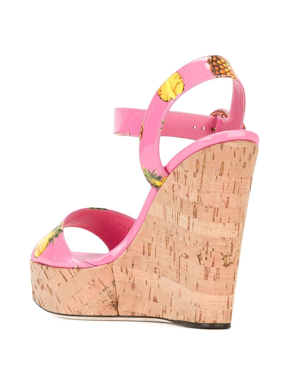 Dolce & Gabbana Pineapple Print Wedge Sandals in Pink | Lyst