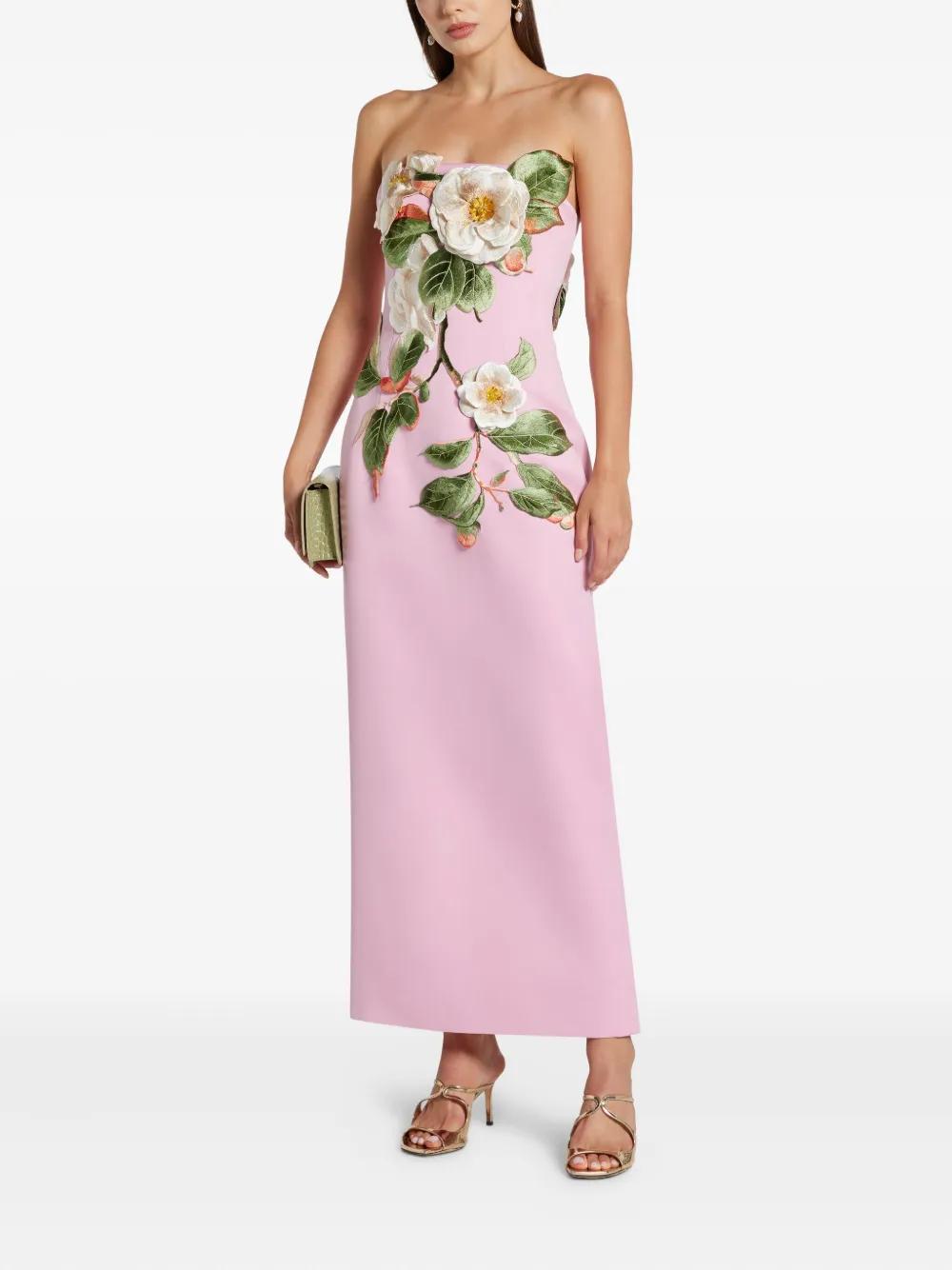 LEO LIN Floral-Appliqu Midi Dress in Pink | Lyst