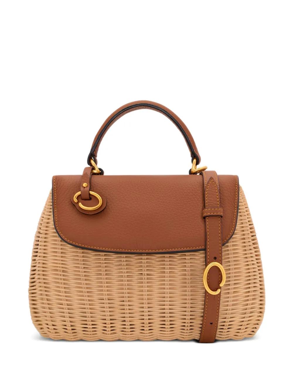 SAC OSCAR DE LA RENTA Fourre-tout En Cuir Marron Et Bleu Marine à Pois Perforés - Neuf Avec étiquettes