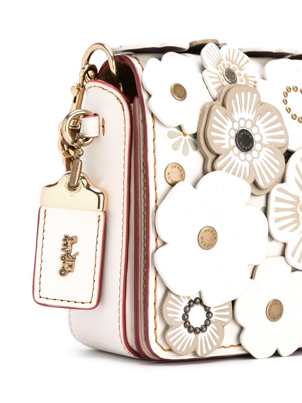 COACH 'print Dinky' Floral Applique Crossbody Bag in White | Lyst