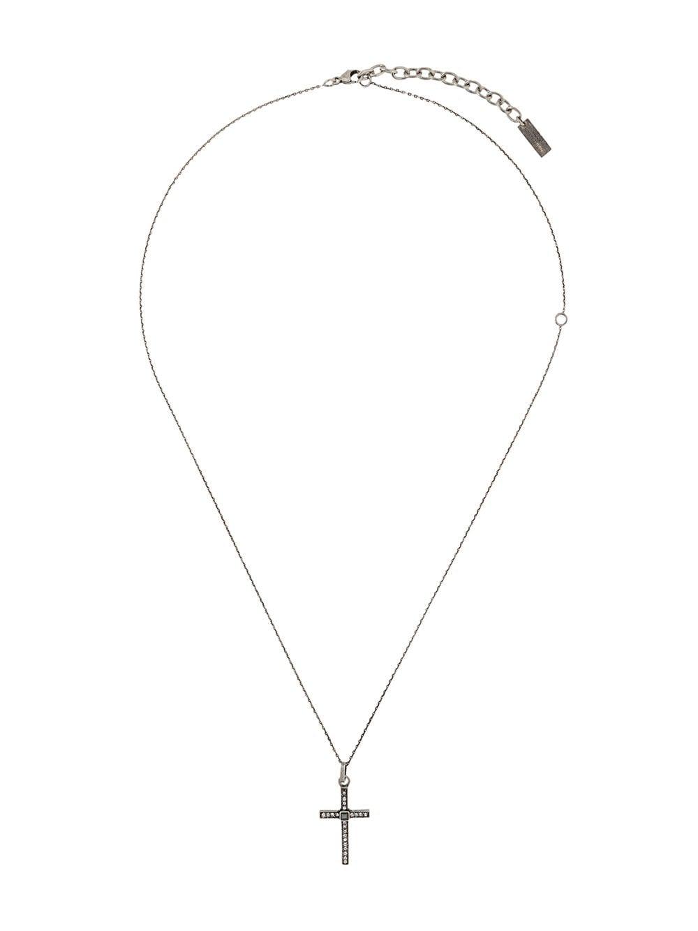 Saint Laurent Embellished Cross Pendant Necklace in Metallic for