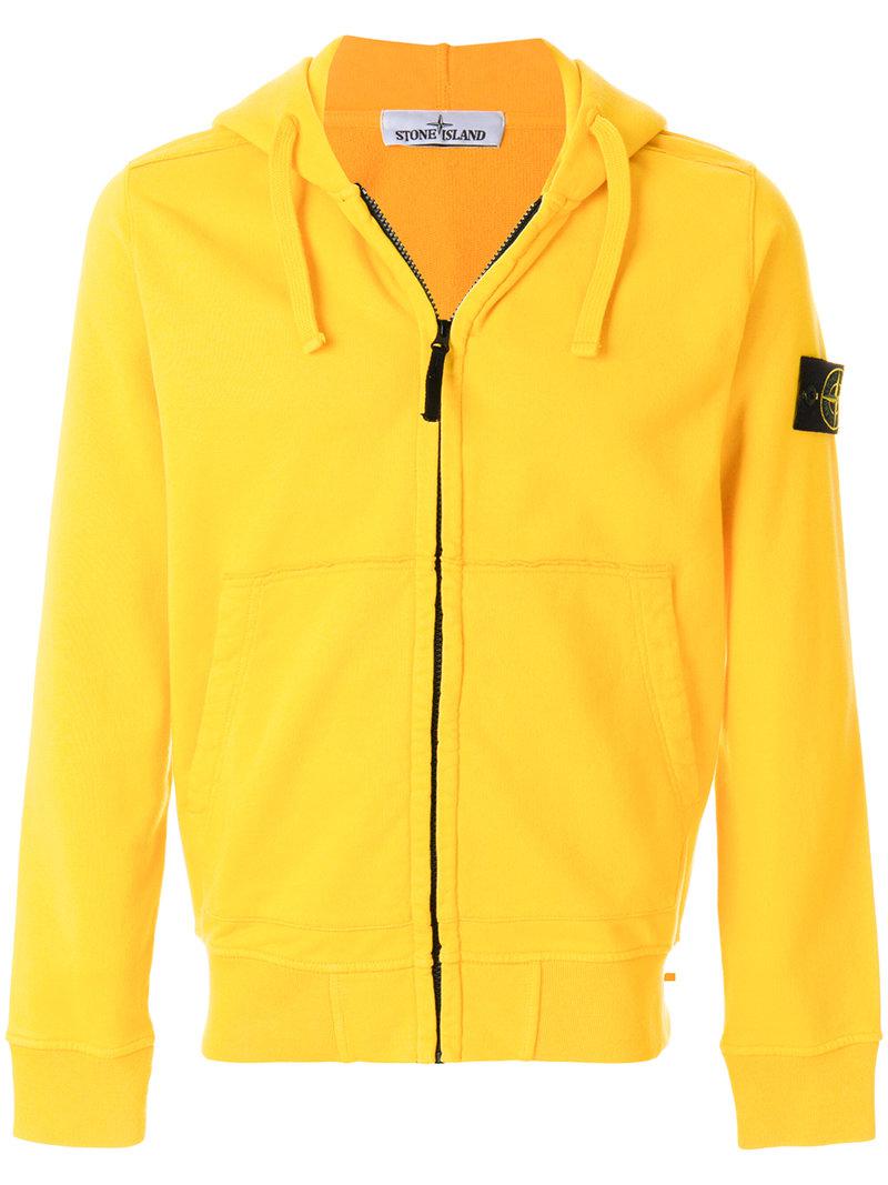 Stone Island Cotton Zip Up Hoodie in Yellow & Orange (Yellow) for 