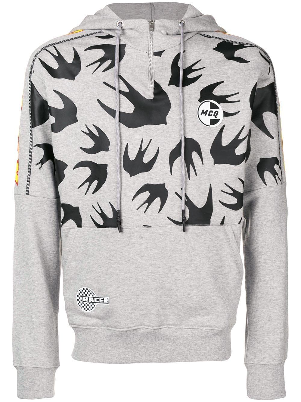 McQ Cotton Swallow Print Hoodie in Grey (Gray) for Men - Lyst