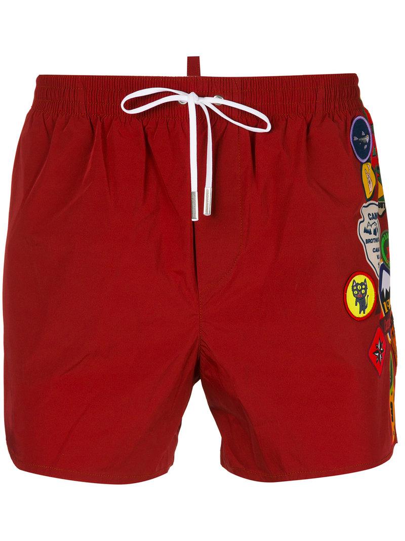 DSquared² Boy Scout Badge Swim Shorts in Red for Men | Lyst