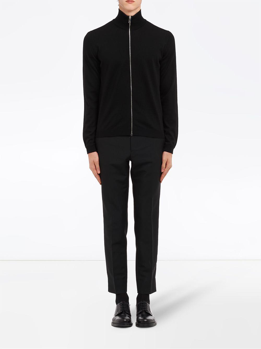 Prada Wool High Neck Zip Front Cardigan in Black for Men - Save 20% - Lyst