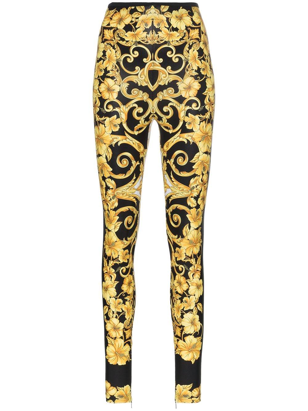 Versace Synthetic Baroque High Waist Printed leggings in Yellow - Save ...