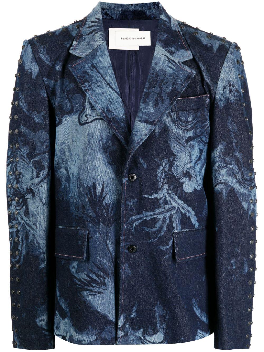 Feng Chen Wang Black Jacquard Denim Jacket