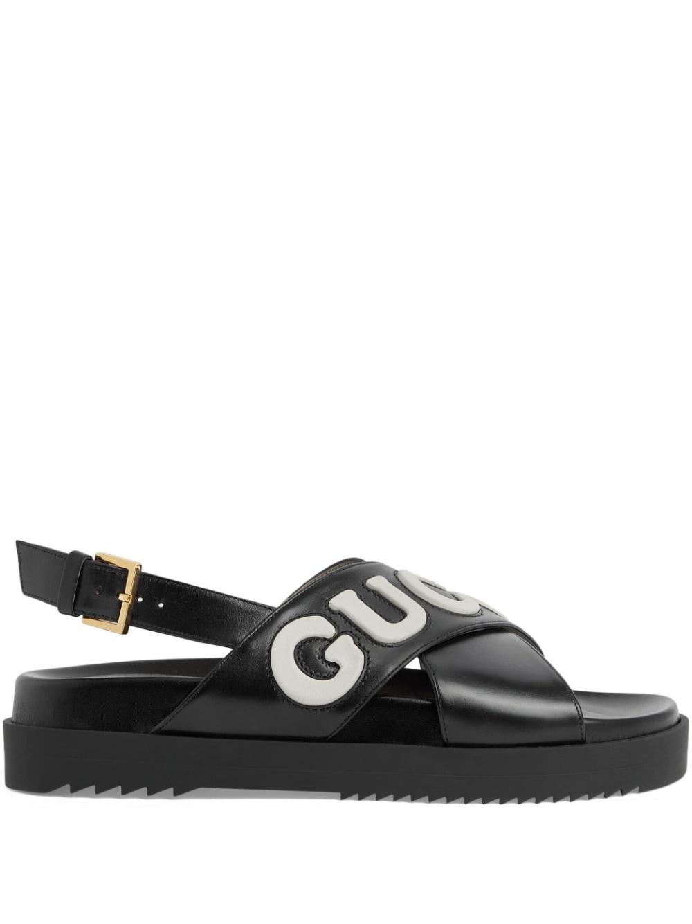 Gucci Logoembossed Leather Sandals in Black Lyst