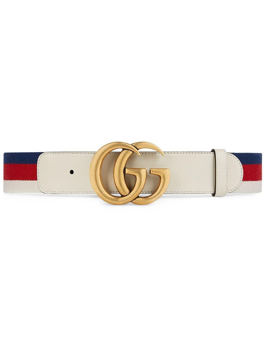 Gucci Leather Sylvie Web Belt With Double G Buckle in White | Lyst Canada